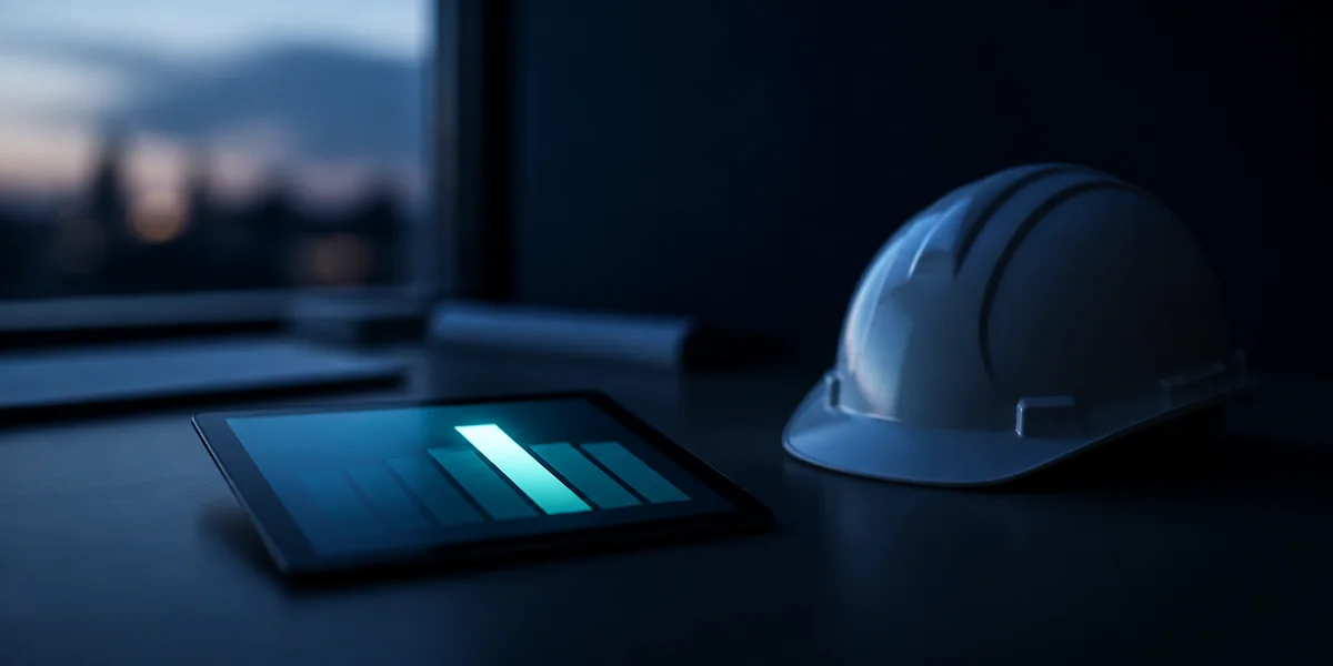 Construction site at night where signals from several work fronts converge into a single coordinated point