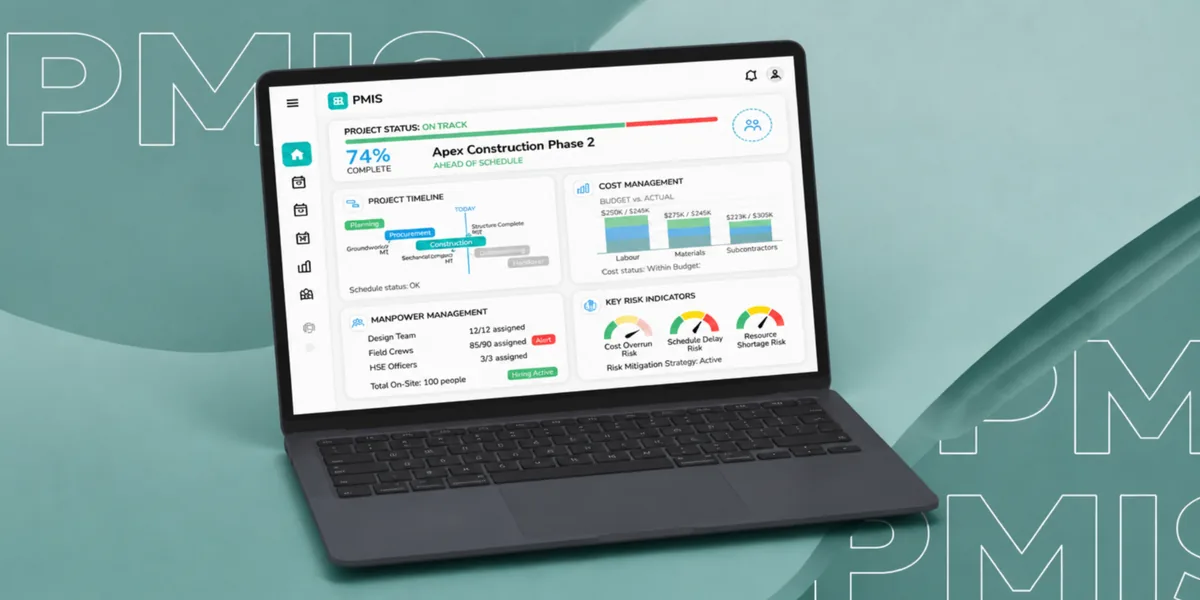 The PMIS dashboard, showing project status, timeline, cost management, manpower and key risk indicators