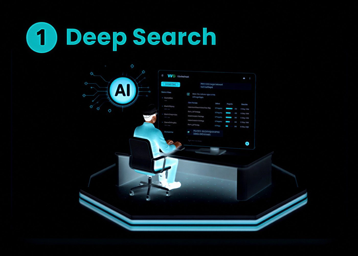 An engineer questioning the project AI at a workstation