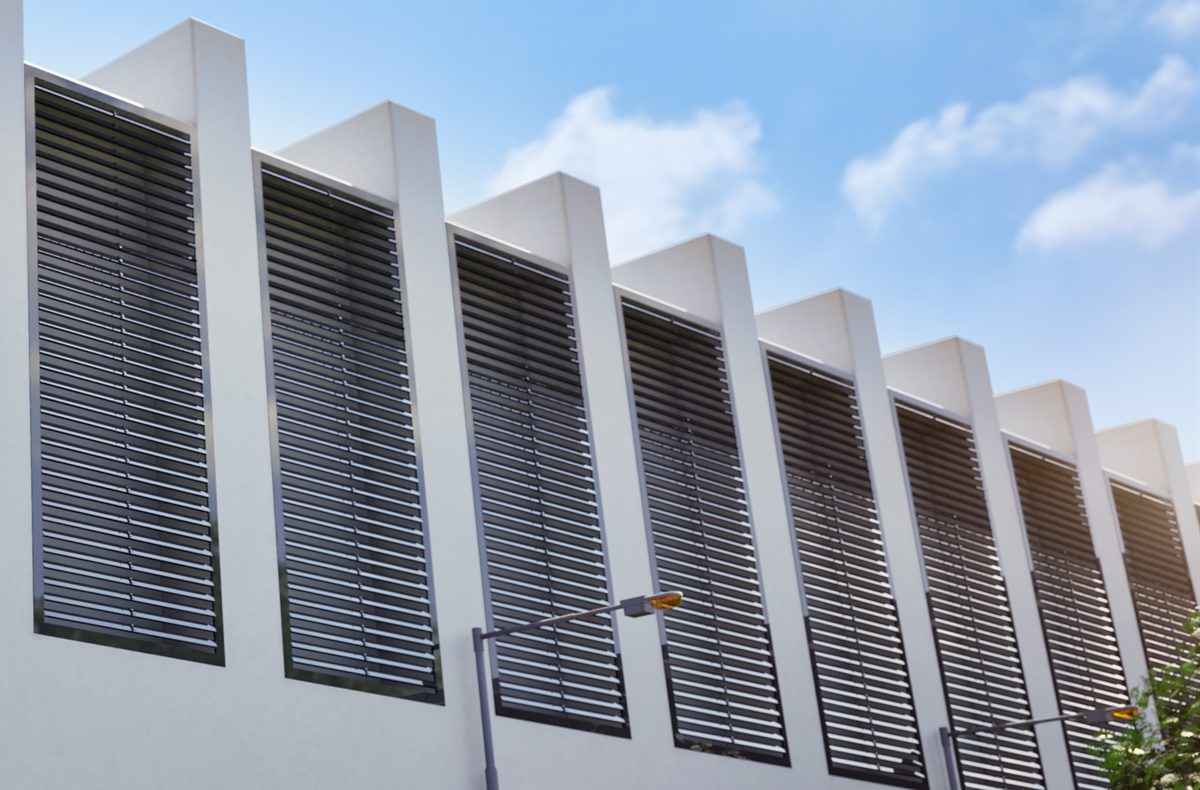 Louvred ventilation facade of a hyperscale data centre