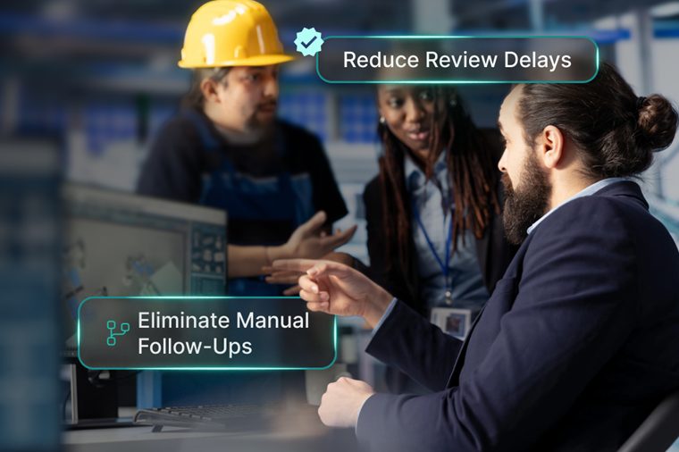Project team reviewing a document on screen — reduce review delays, eliminate manual follow-ups