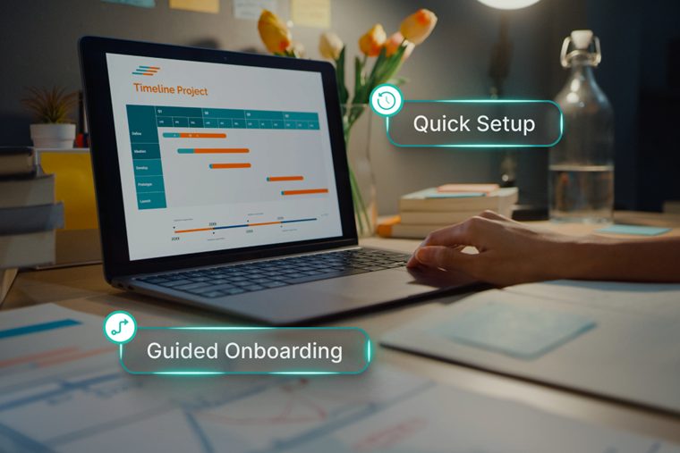 Project timeline on a laptop — quick setup and guided onboarding within weeks